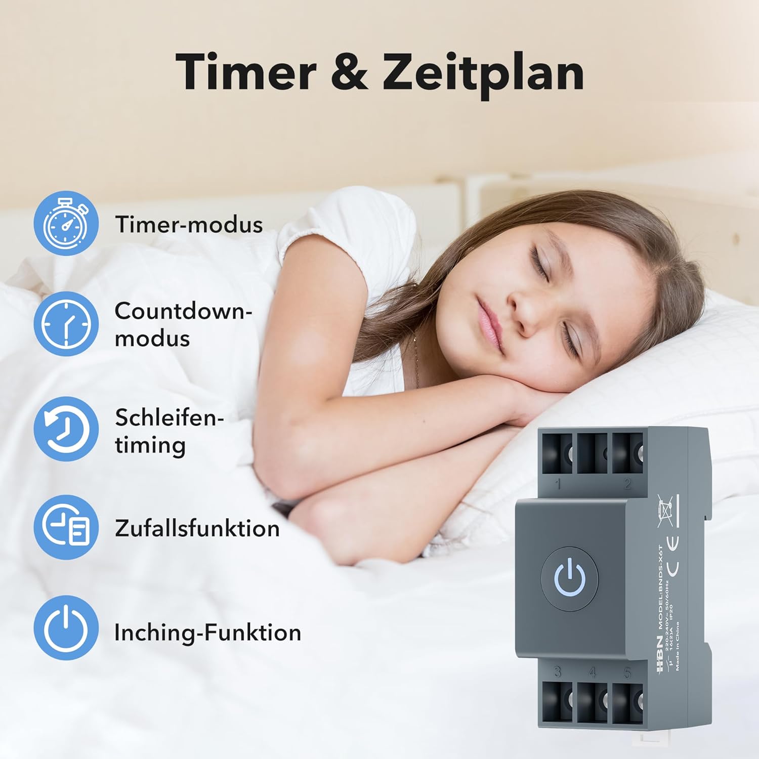 Detalle de HBN Smart Life WLAN Hutschiene Schalter mit Energieüberwachung – 16A, Timer, Sprachsteuerung und App-Anbindung