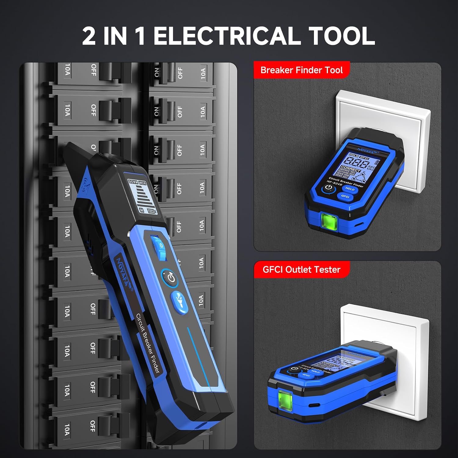 Detalle 2 de NOYAFA NF-824B Circuit Breaker Finder with LCD, GFCI Tester and NCV
