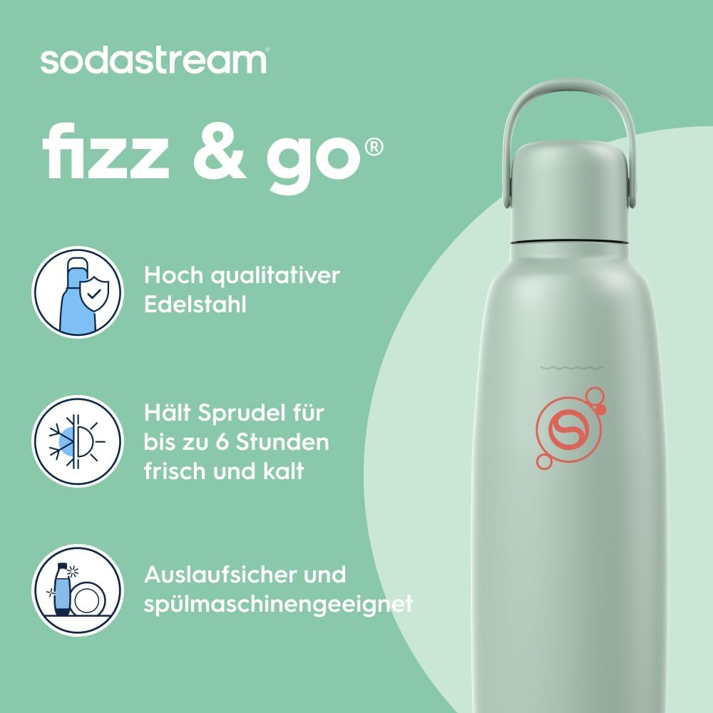 Detalle de Sodastream fizz&,go COOL Edelstahlflasche 0,9 L mint – kompatibel mit DUO, E-DUO, TERRA, ART, ENSO
