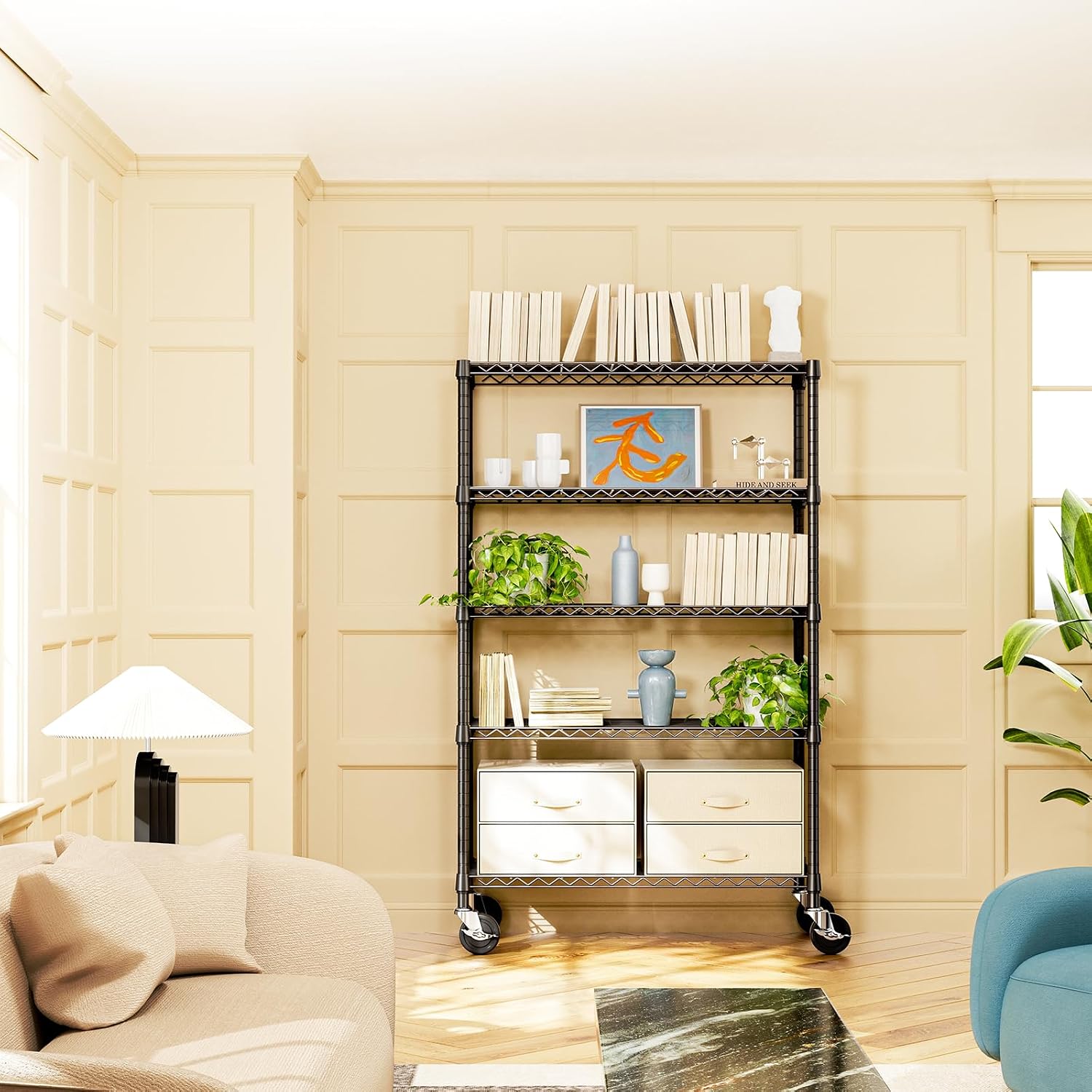 Thumbnail 6 de IZEUK 5-Tier Adjustable Metal Shelving Unit, 47.2-Inch Wide with Wheels