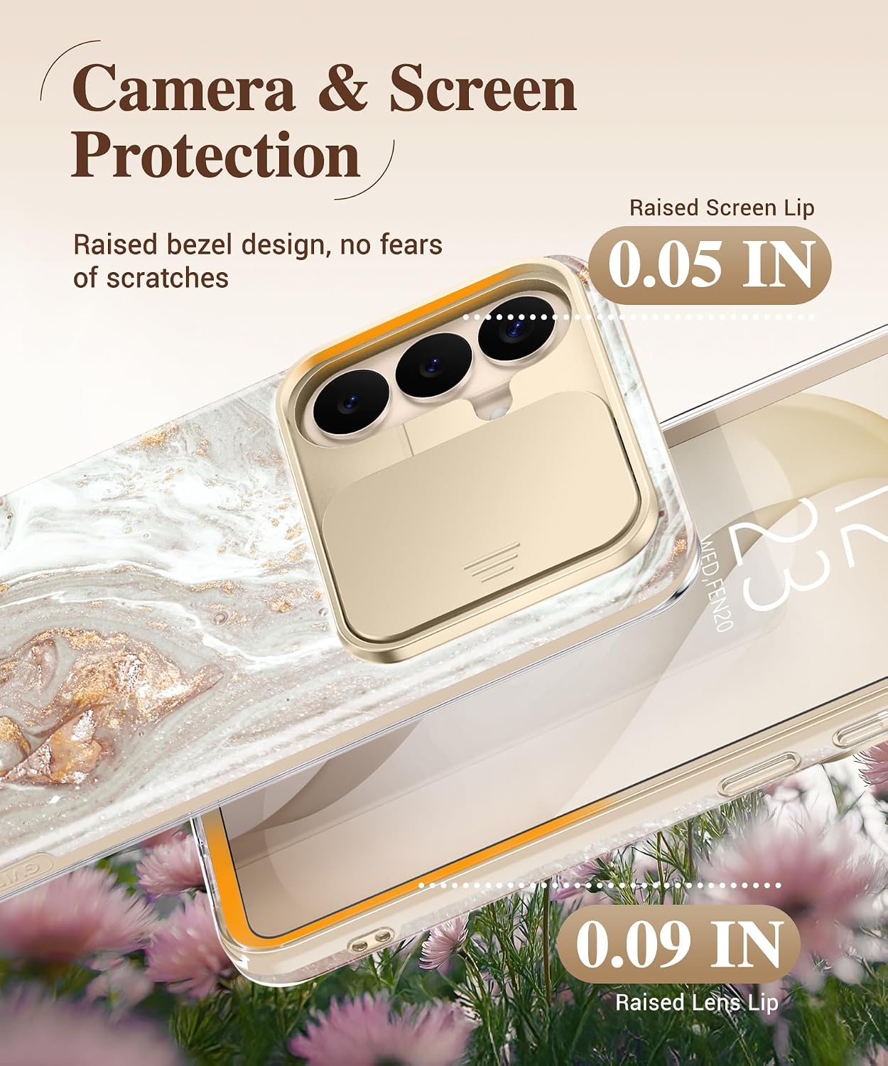 Detalle de GVIEWIN Marble Case for Samsung S26 Plus with Slide Camera Cover and HD Screen Protector
