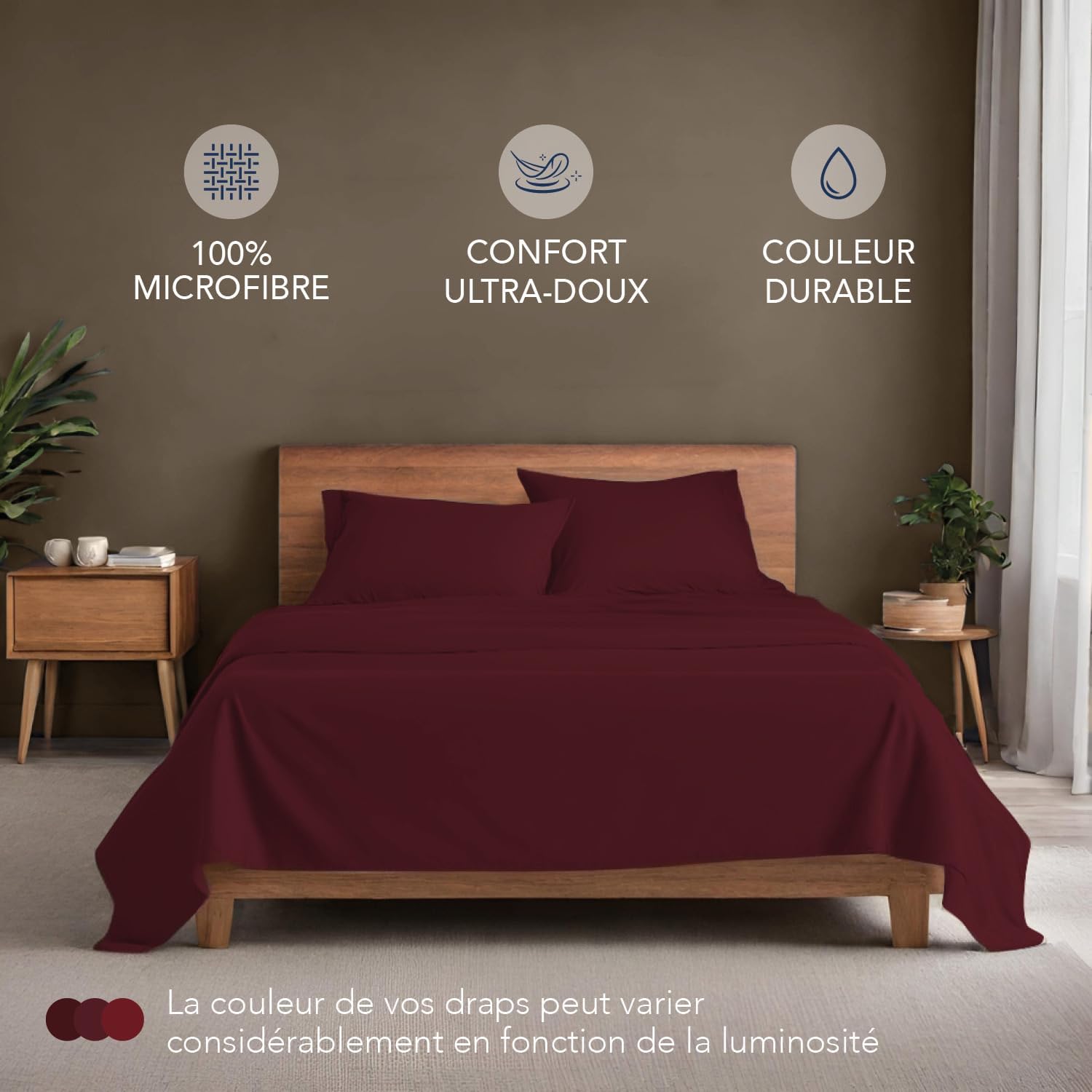 Thumbnail 2 de Dreamzie Parure de lit 135x190 cm en microfibre (4 pièces) Oeko-Tex, Bordeaux