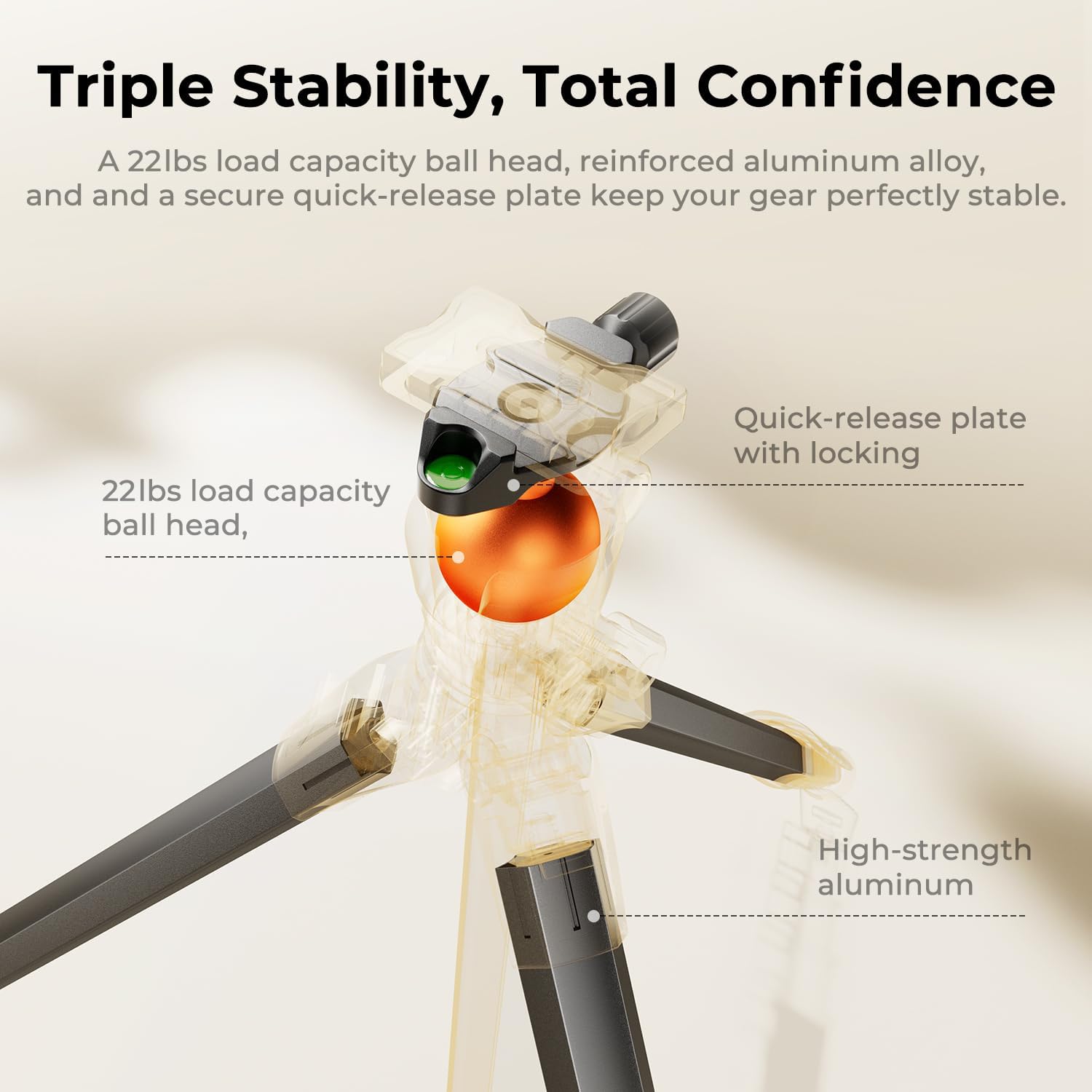 Detalle de K&F CONCEPT 63" Travel Compact Tripod with Ball Head (Aluminium)
