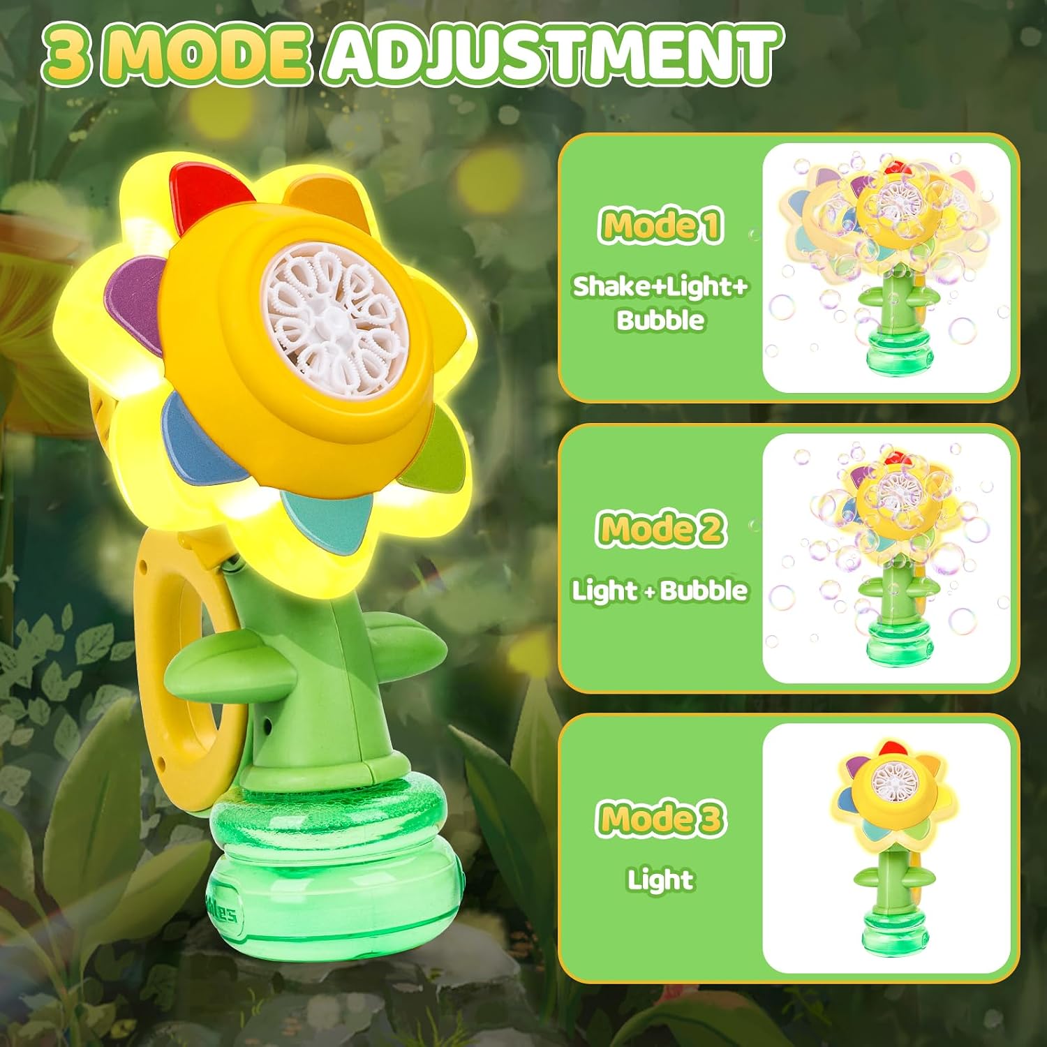 Thumbnail 2 de Jovicos Seifenblasenmaschine für Kinder – wiederaufladende tanzende Sonnenblume mit LED-Licht