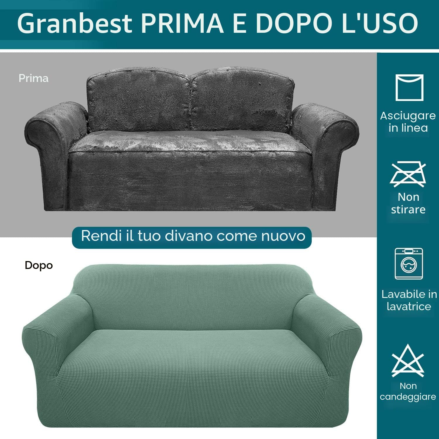 Detalle de Granbest Copridivano altamente elasticizzato, jacquard – 3 posti sabbia