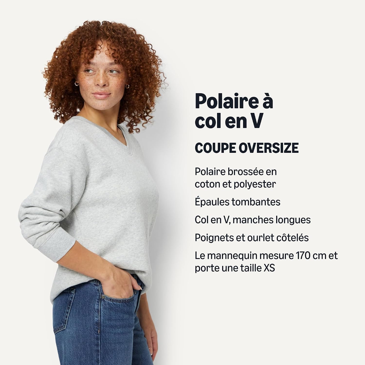 Detalle de Amazon Essentials Femme Pull Oversize en Polaire à col en V