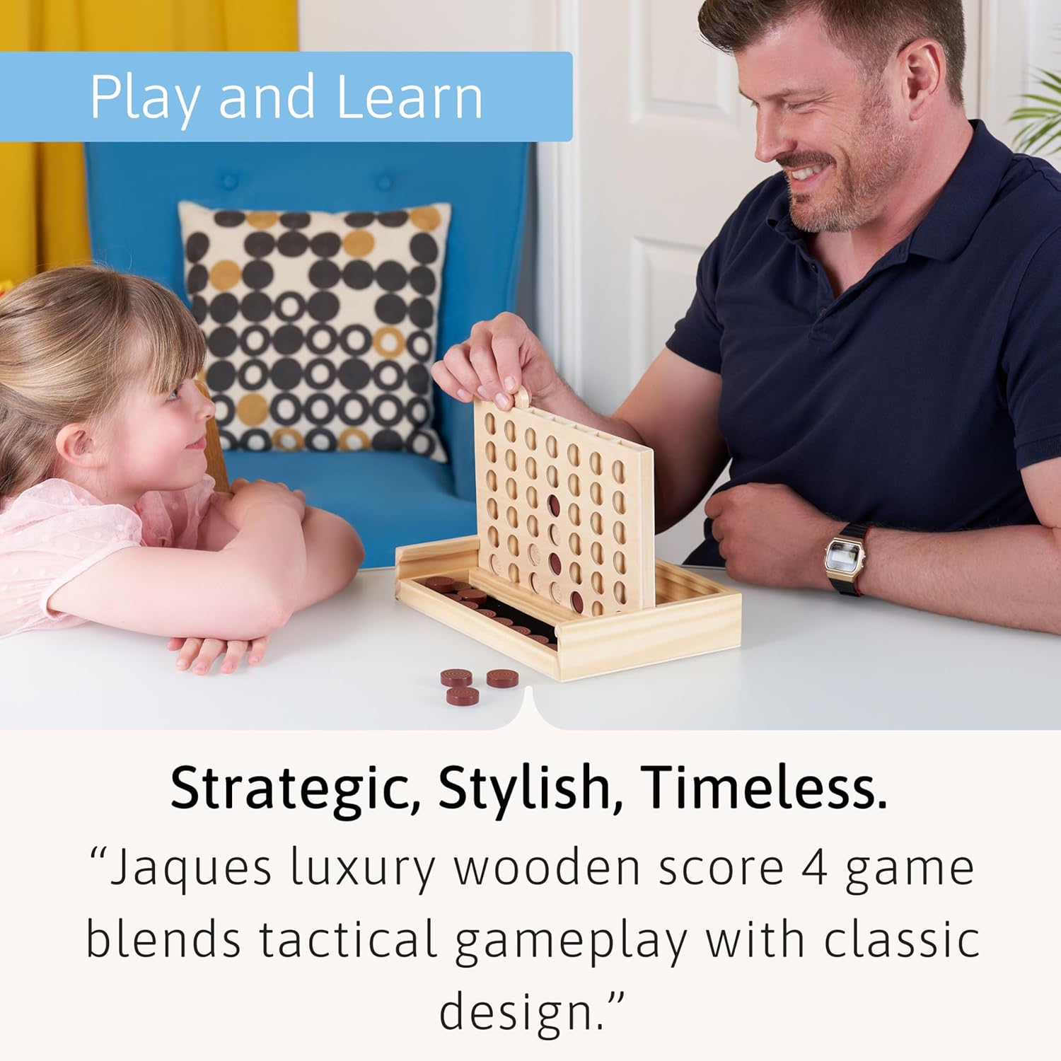 Detalle de Jaques of London Luxury Score 4 in a Row Game – Classic Wooden Travel Game for the Whole Family