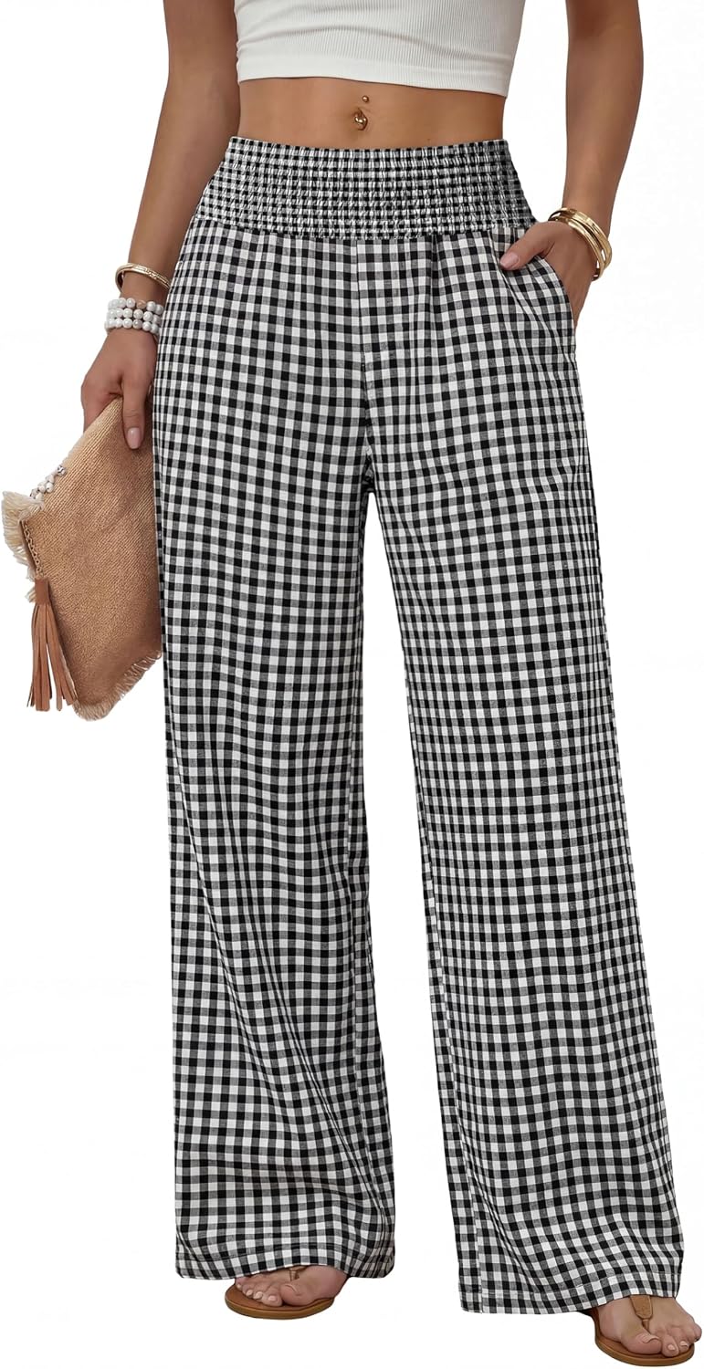 Detalle de SAMPEEL Wide-Leg Palazzo Pants for Women, High Waist with Pockets