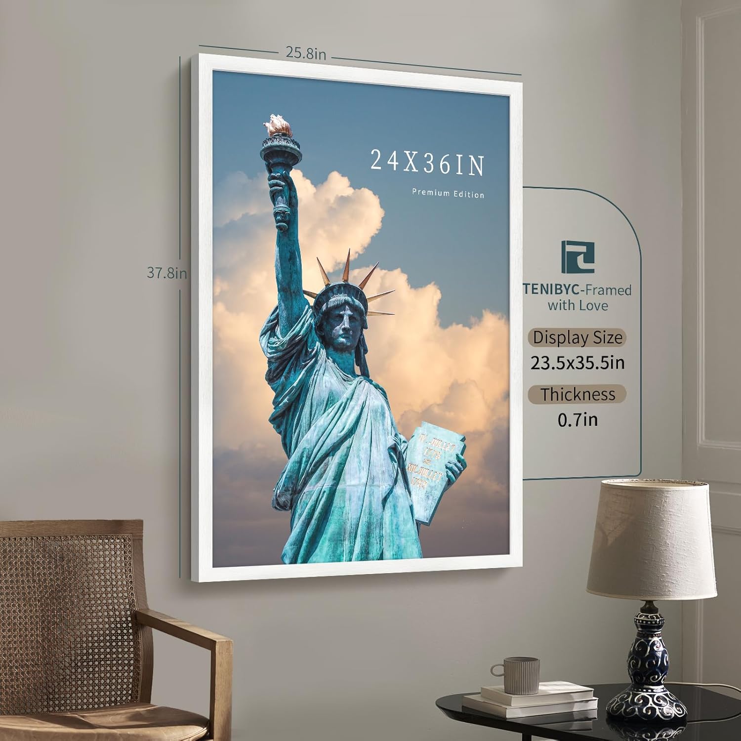 Thumbnail 1 de TENIBYC 24x36 Poster Frame 3-Pack (White Woodgrain) — Solid Wood Picture Frames with Plexiglass