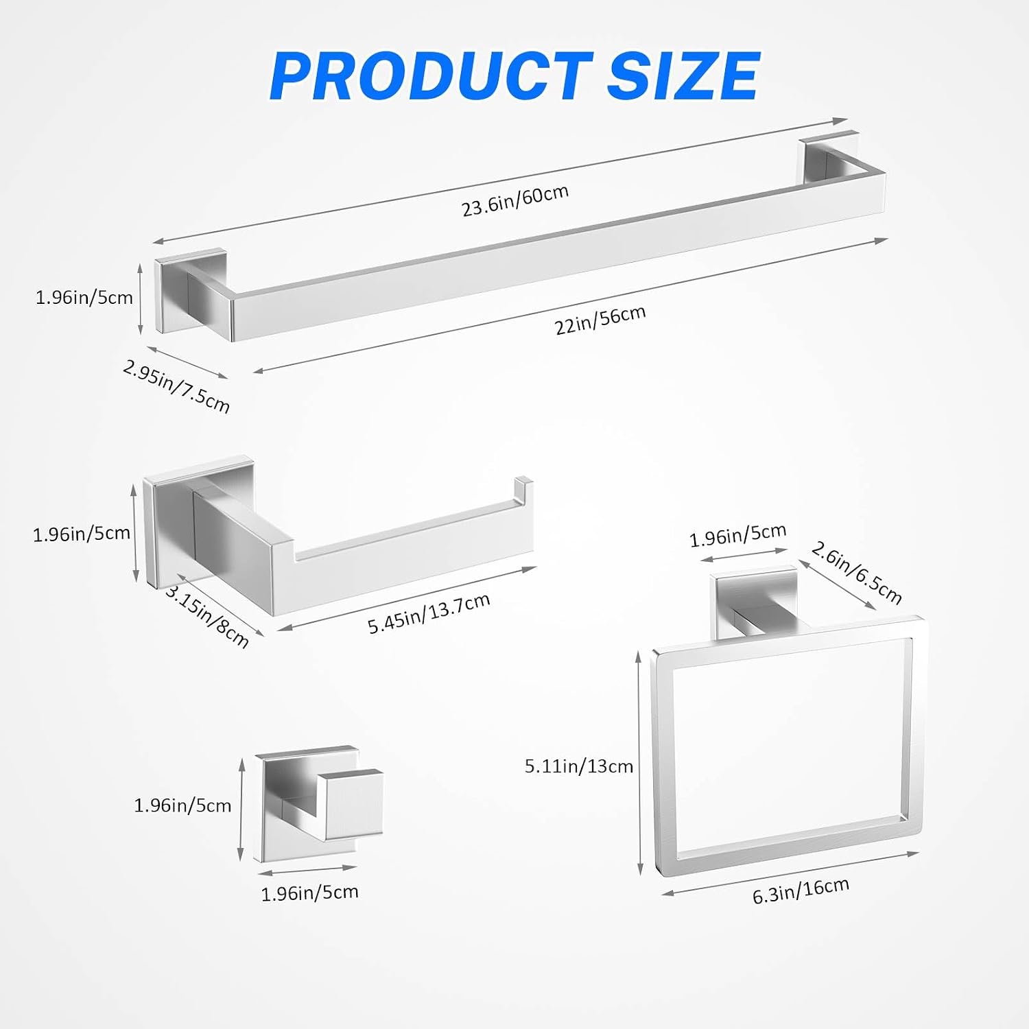 Detalle 2 de Woekme W 10-Piece Brushed Nickel Bathroom Hardware Set, Stainless Steel