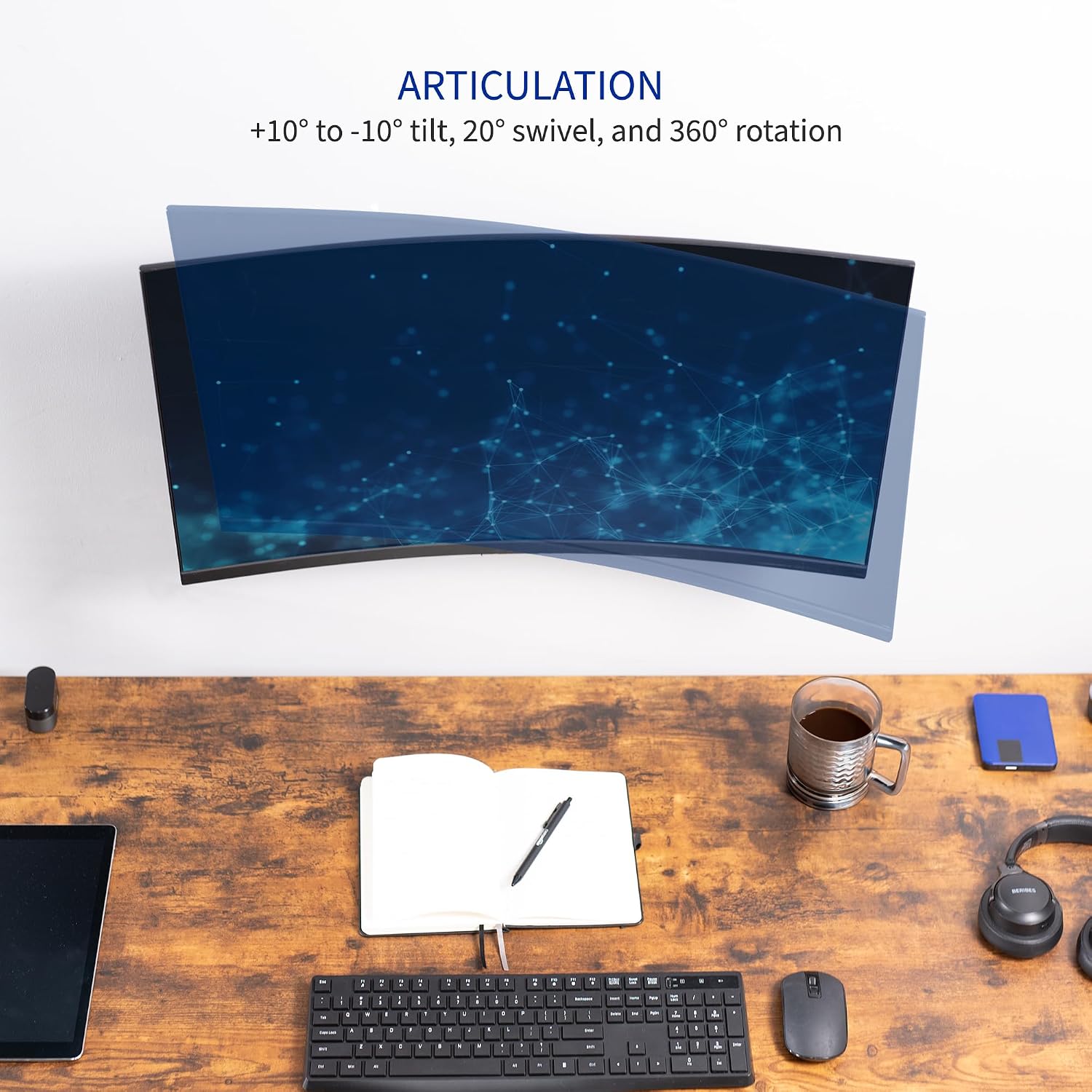 Detalle de VIVO Height Adjustable Single Monitor Wall Mount (MOUNT-VW01A) for 17–32" Screens