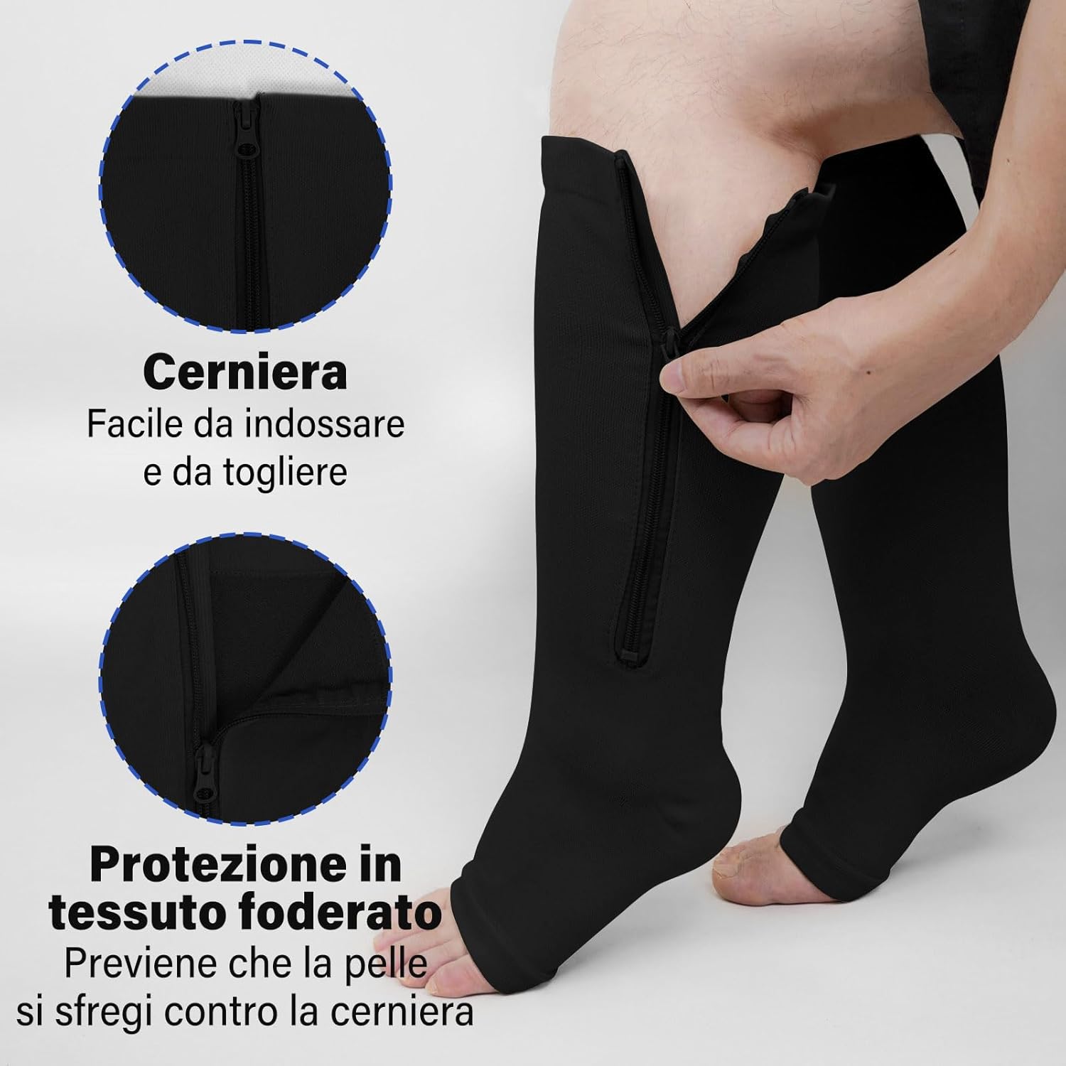 Detalle 2 de PUTUO Calze a Compressione Graduata con Cerniera – Taglie Forti 2XL a 7XL per Uomo e Donna
