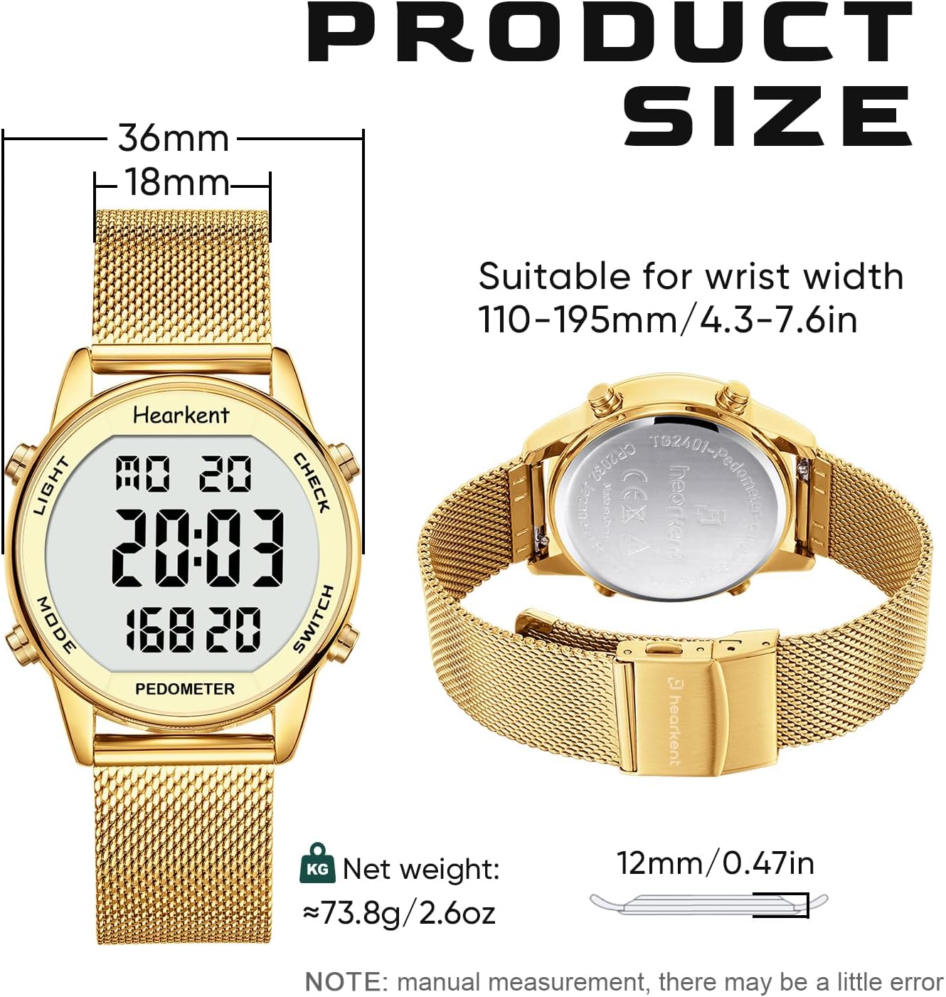 Detalle de Hearkent Pedometer Watch for Women, 30M Waterproof