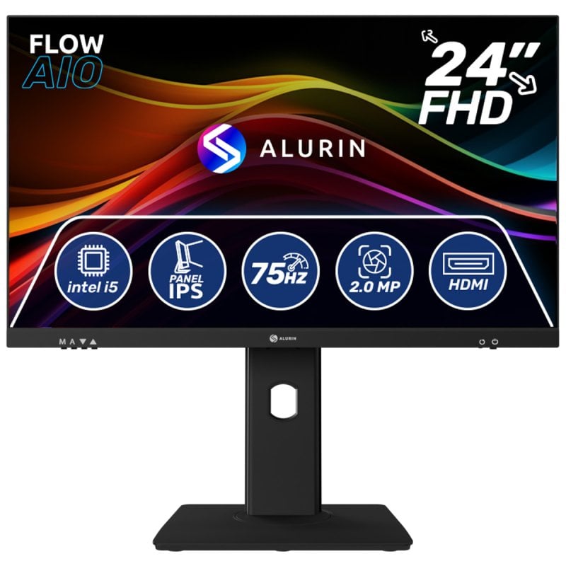Detalle de Alurin Flow AIO i5-12400/16GB/500GB/24" Altura regulable: ordenador todo en uno con webcam y sonido optimizado