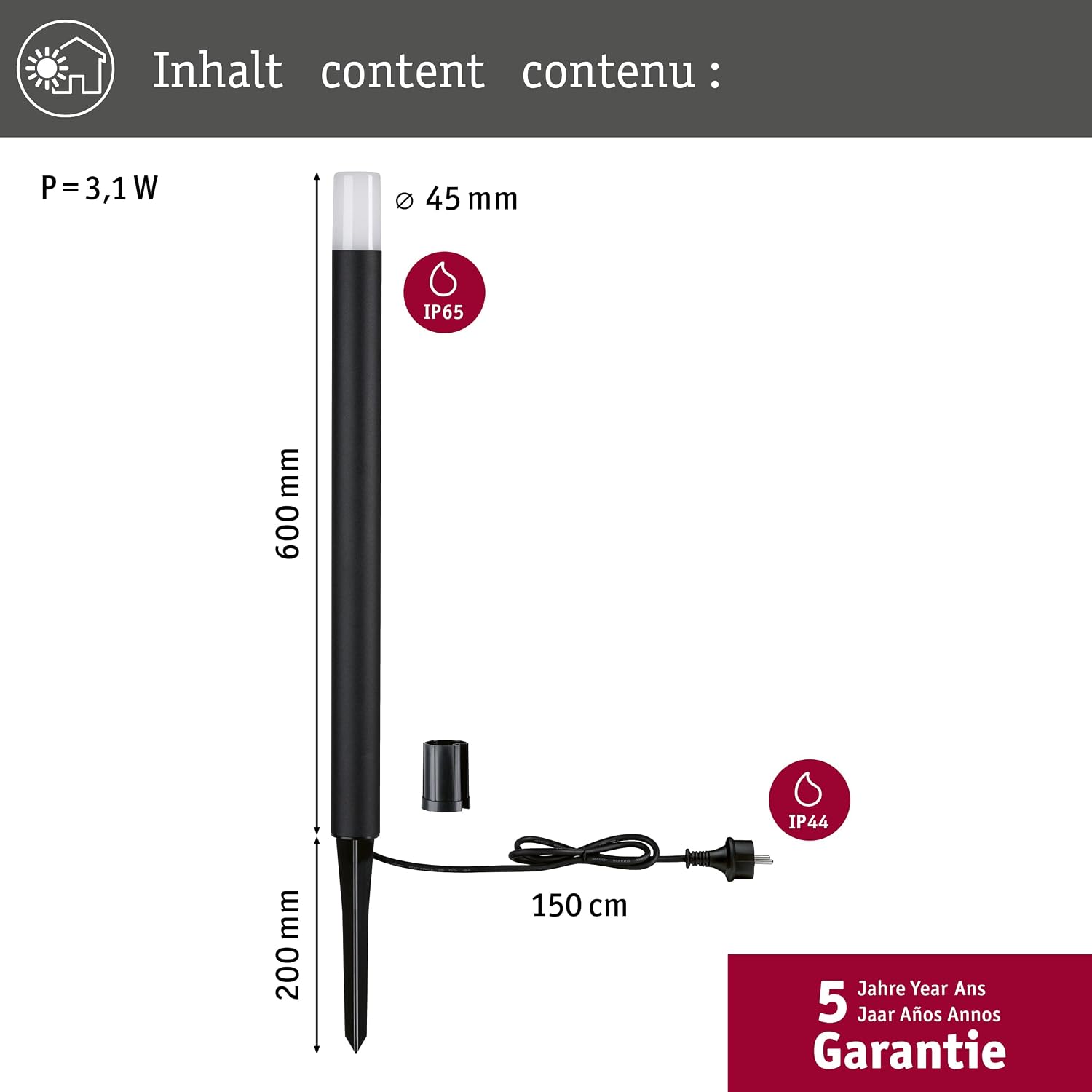 Detalle 2 de Paulmann Flarea 600 94386 – czarna lampa słupkowa LED IP65, aluminium