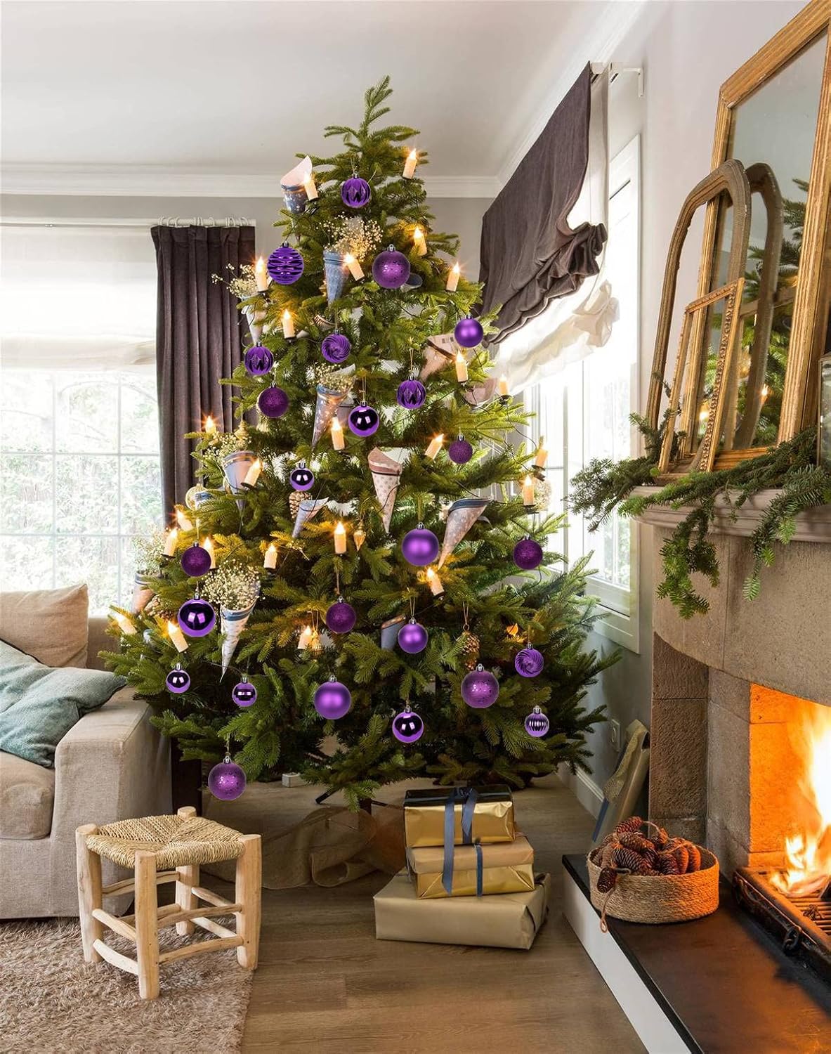 Thumbnail 3 de Oairse 6cm Purple Christmas Baubles — 30 Shatterproof Ornaments for Tree, Wreaths and More