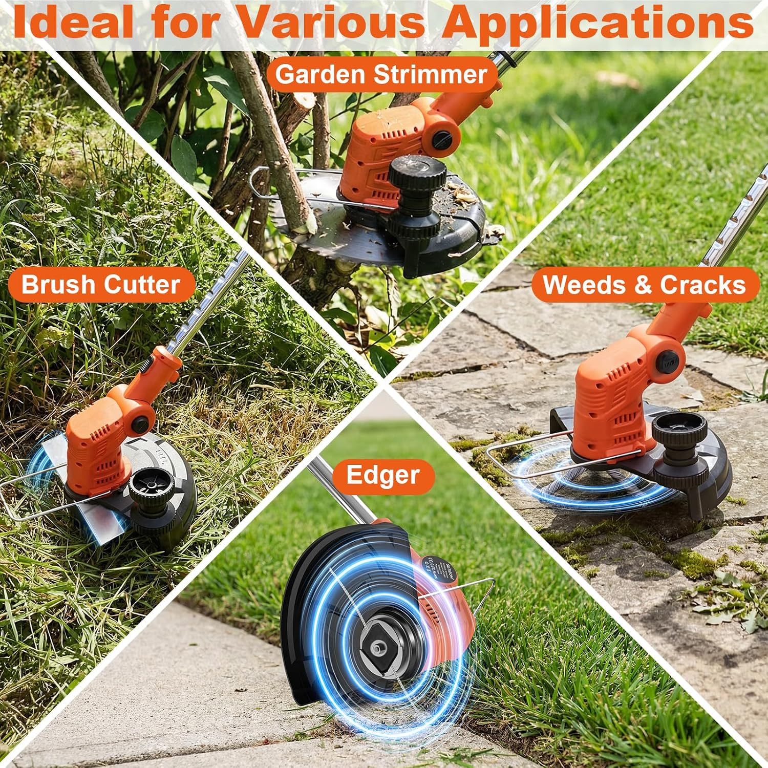 Thumbnail 5 de GETIEOM Cordless Strimmer with 2 × 2.0Ah Batteries (850W) and LCD power display – 4-in-1 garden trimmer