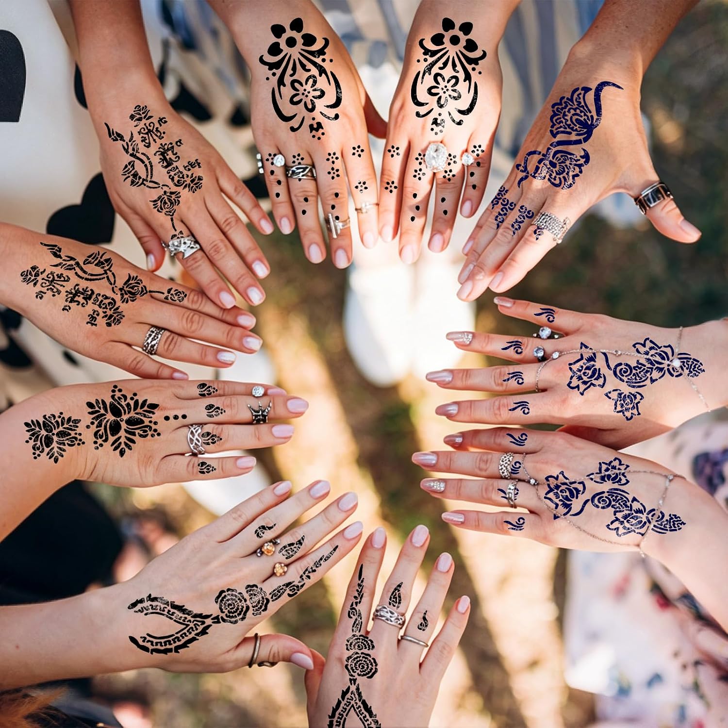 Detalle de RAZET 20 Blatt Henna Tattoo Schablonen Set – Selbstklebende Mehndi-Vorlagen für Handflächen & Finger