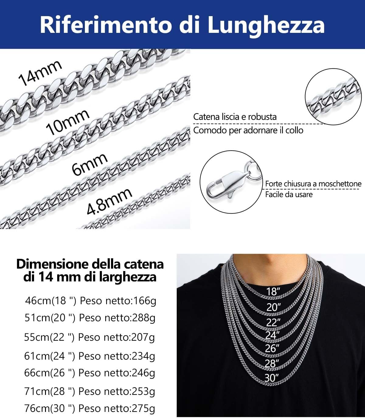 Thumbnail 5 de PROSTEEL Collana Uomo a Catena Cubana Barbazzale Grande – 35–75 cm, acciaio inox 316L / placcata oro, argento oro nero