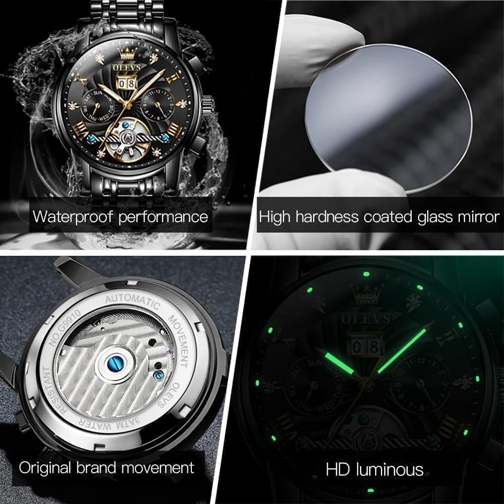 Thumbnail 5 de OUPINKE Herrenautomatik-Skelett-Tourbillon Uhr mit Diamanten, wasserdichtes Edelstahlband