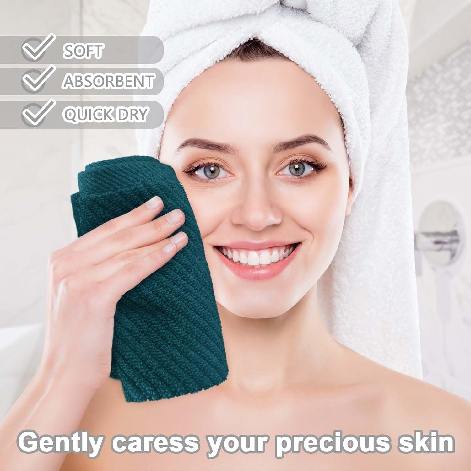Thumbnail 3 de Deep Turquoise 6PC 13"x13" Cotton Face Towels