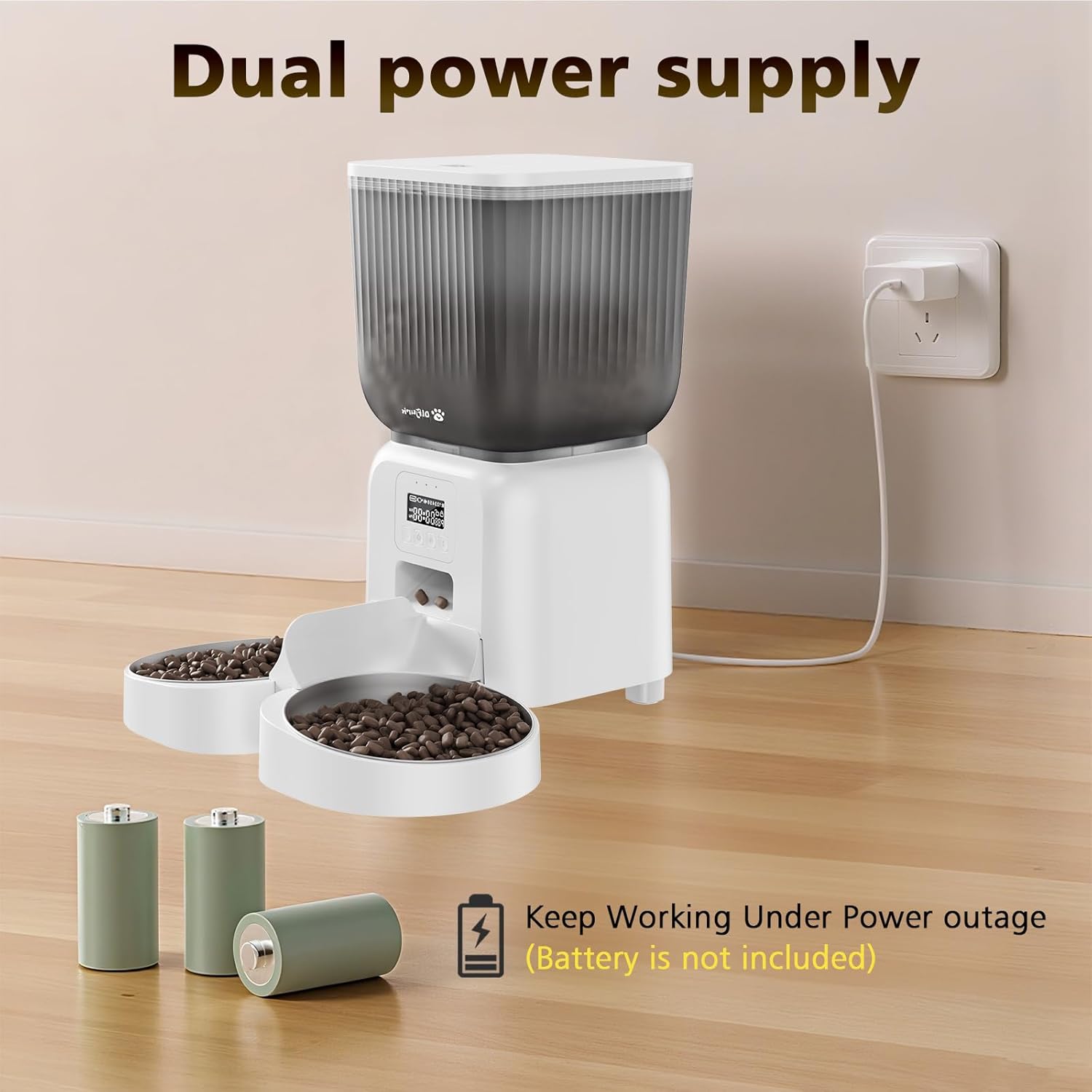 Thumbnail 6 de Olfjurk Automatic Cat Feeder (5L) – Timed Dry Food Dispenser with Dual Power, 1–6 Meals