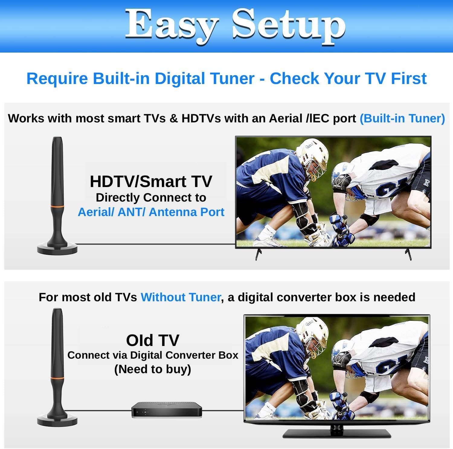 Detalle de Digital Indoor TV Aerial for Smart TV with Magnetic Base — 120 Mile 360° Reception