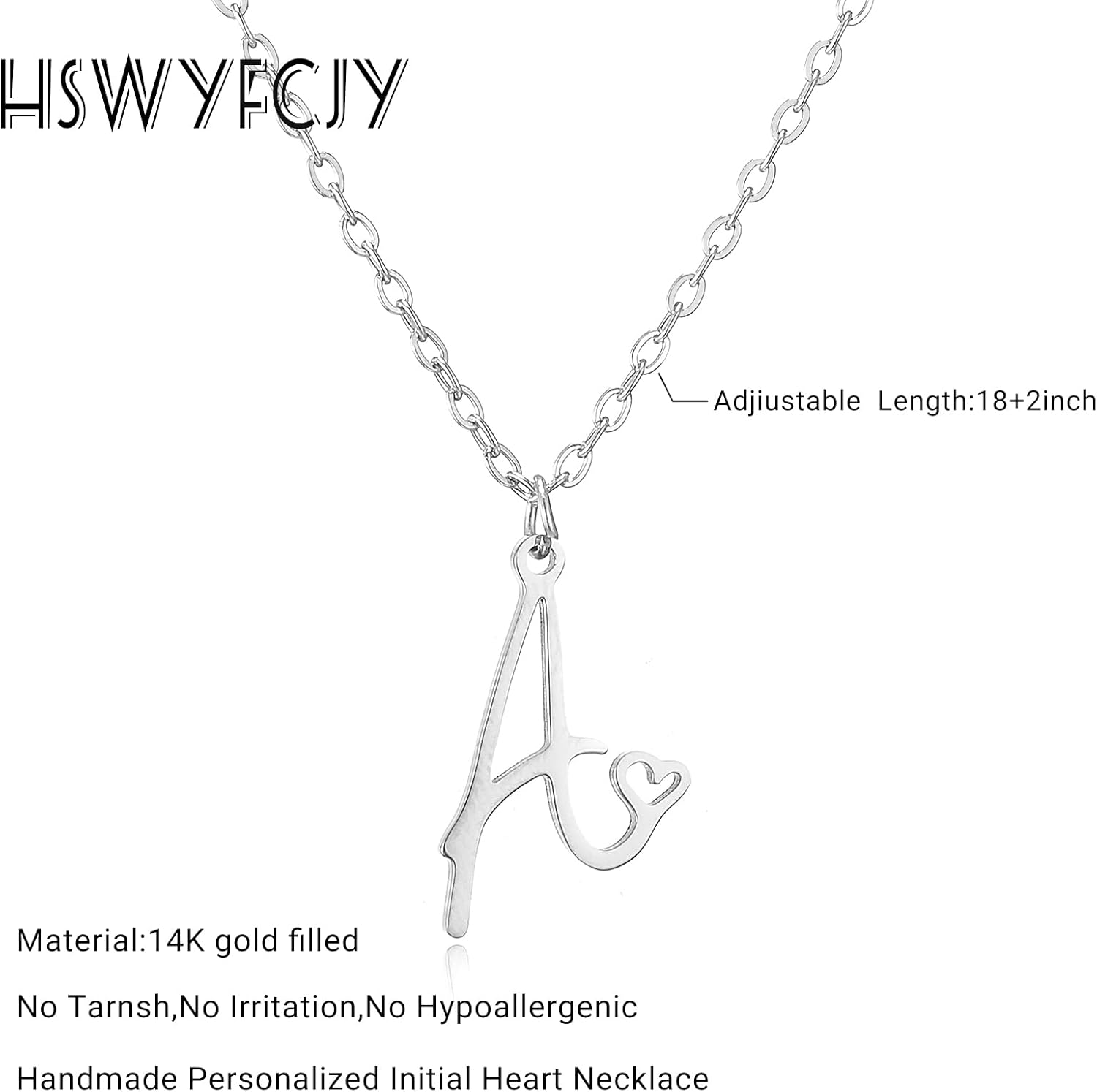 Thumbnail 4 de HSWYFCJY Initialen-Halskette mit Herz – personalisierte Buchstabenkette aus Edelstahl, Gold oder Silber