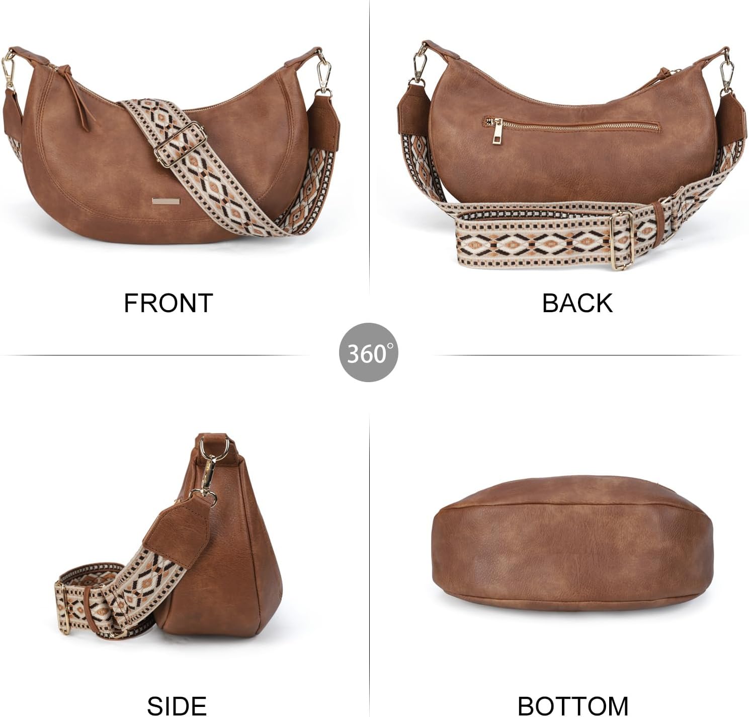 Detalle de Gladdon Women's Crossbody Bag with Boho Strap – Faux Leather Crescent Bag for Everyday Use