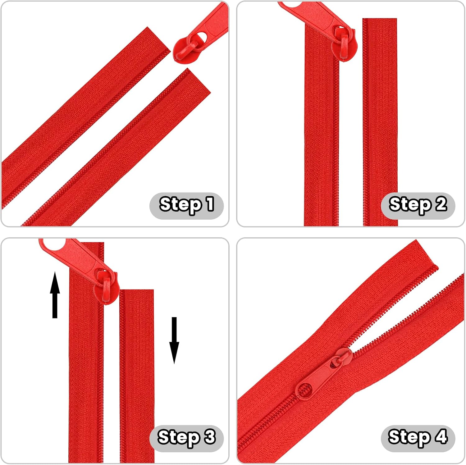 Thumbnail 3 de Endlos Reißverschluss mit Zipper 3mm – 11 m Nylon Meterware + 25 Metall-Zipper in Rot (#3)