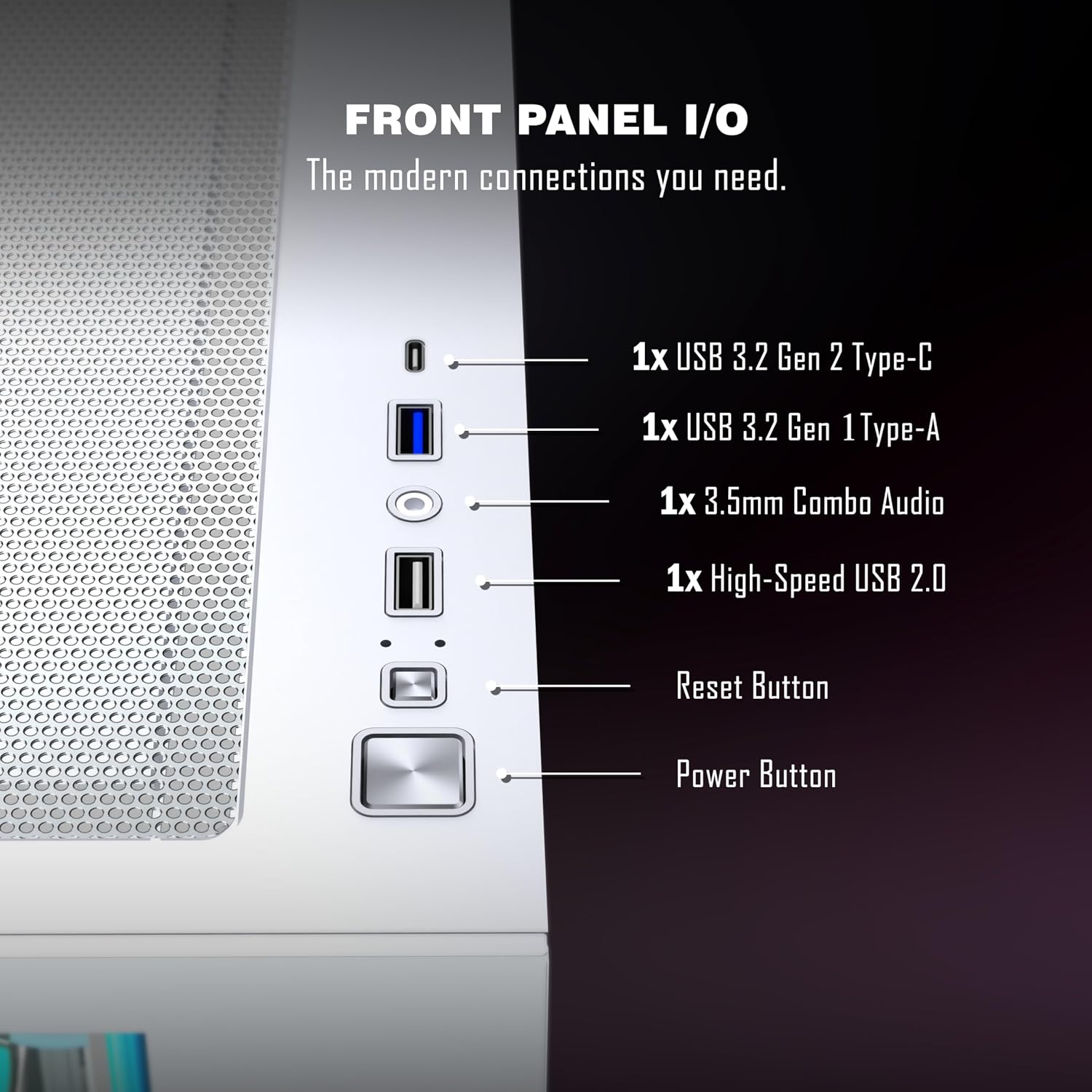 Detalle 2 de ANSAITE Case PC ATX H9 bianco: vetro temperato, 7 ventole PWM ARGB e supporto radiatore RAD 360 mm