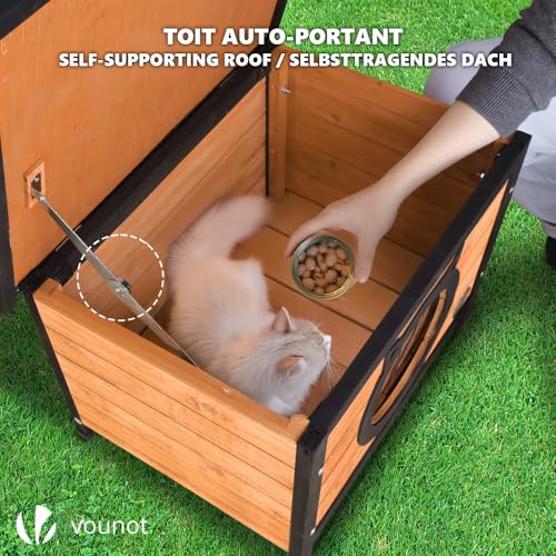 Detalle de VOUNOT Casetta per Gatti in Legno con Porta Design Orecchie di Gatto – 57 x 45 x 43 cm