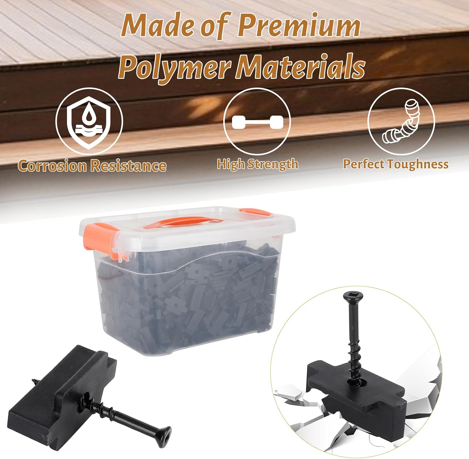Detalle 2 de Yeipower 600-Piece Nylon Composite Decking T-Clips, Hidden Fasteners