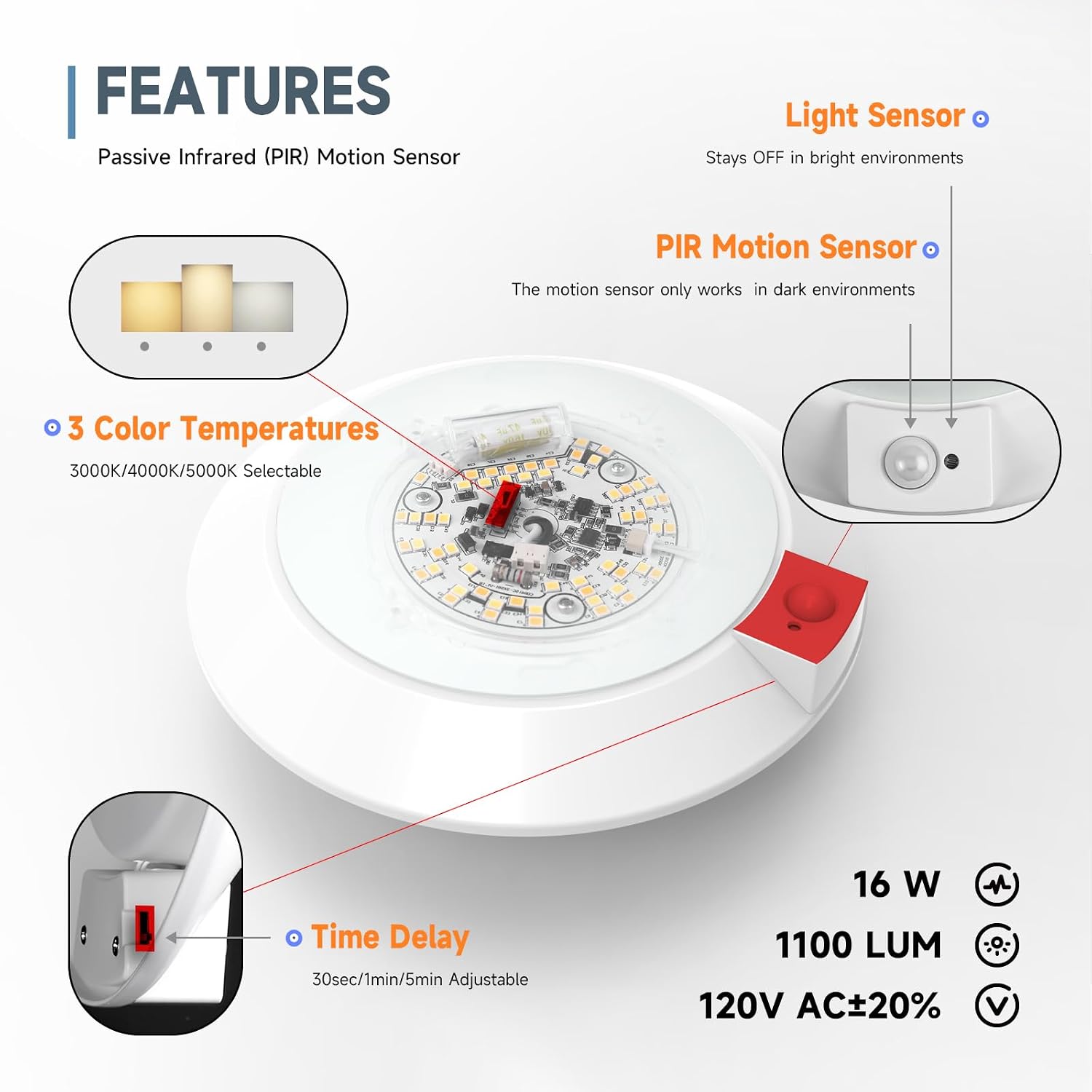 Thumbnail 2 de ECOELER CDR615C 6" LED Motion Sensor Ceiling Light, 3 CCT, 16W