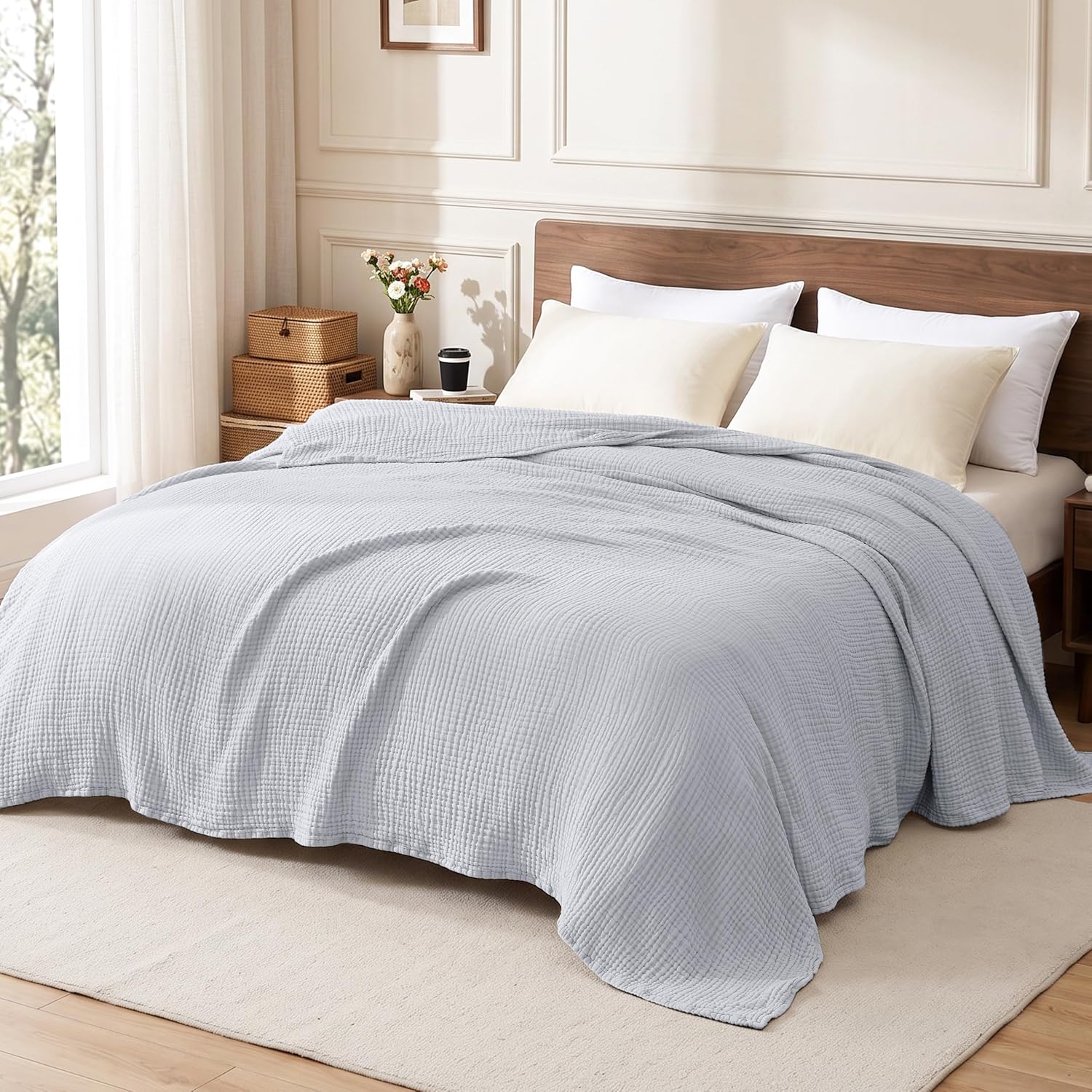 Thumbnail 5 de Love's cabin Muslin Blanket 108x90 Light Grey