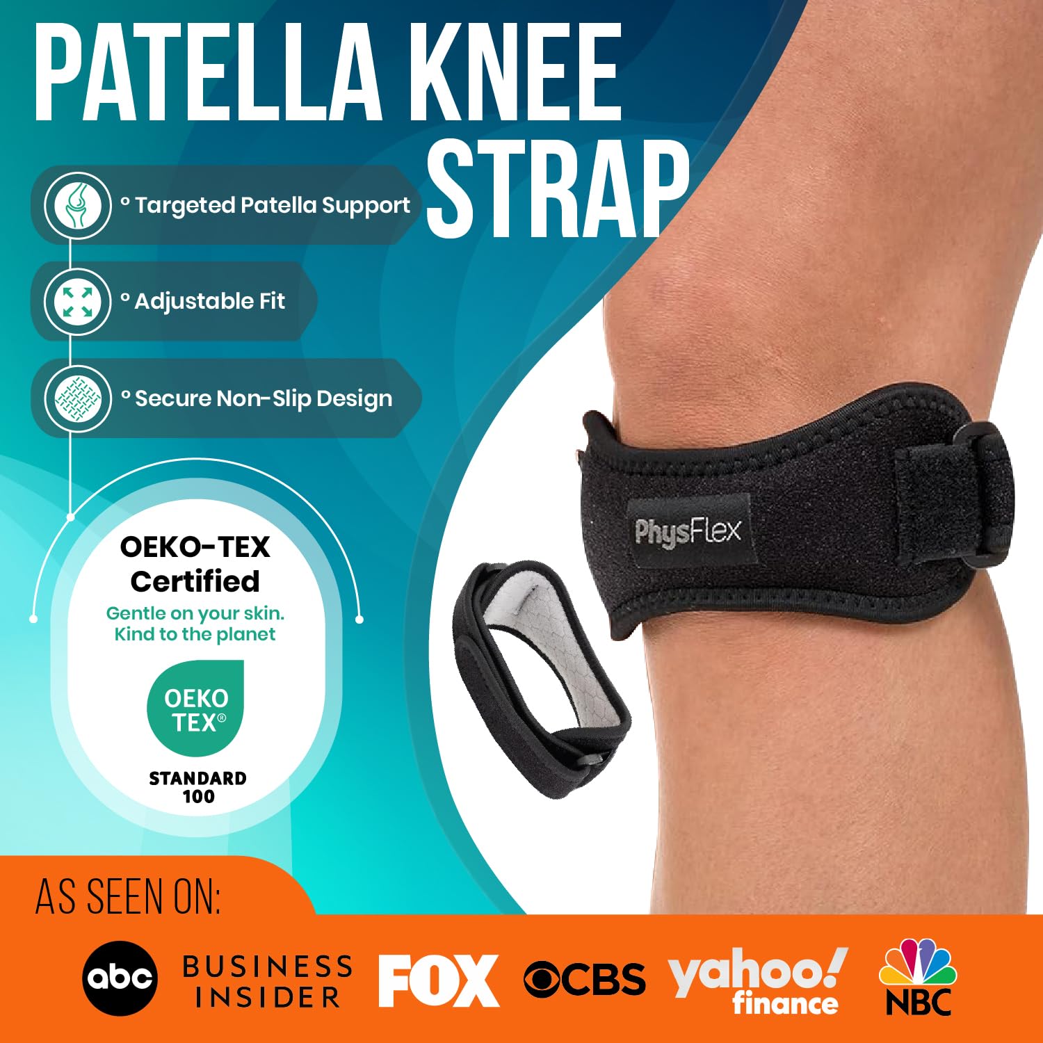 Detalle 2 de PhysFlex 2-Pack Patella Knee Braces, Adjustable Black Polyester Supports