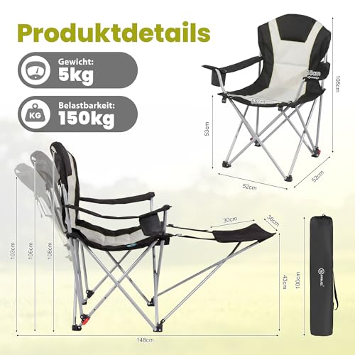 Detalle de Homecall 2-in-1 Campingstuhl faltbar mit Fußablage – 2 Stück