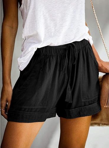 Thumbnail 2 de comefohome Women's Shorts – Summer Cotton Drawstring, Black, XL (UK Fit)