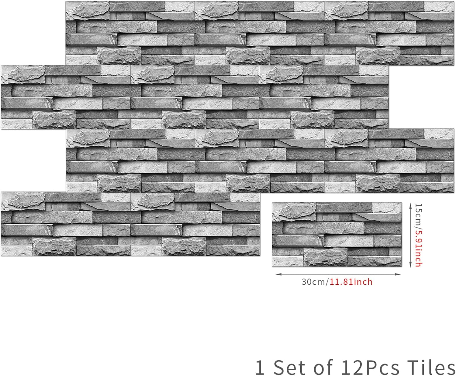 Thumbnail 5 de 24 Sheets Grey Tile Stickers Peel and Stick