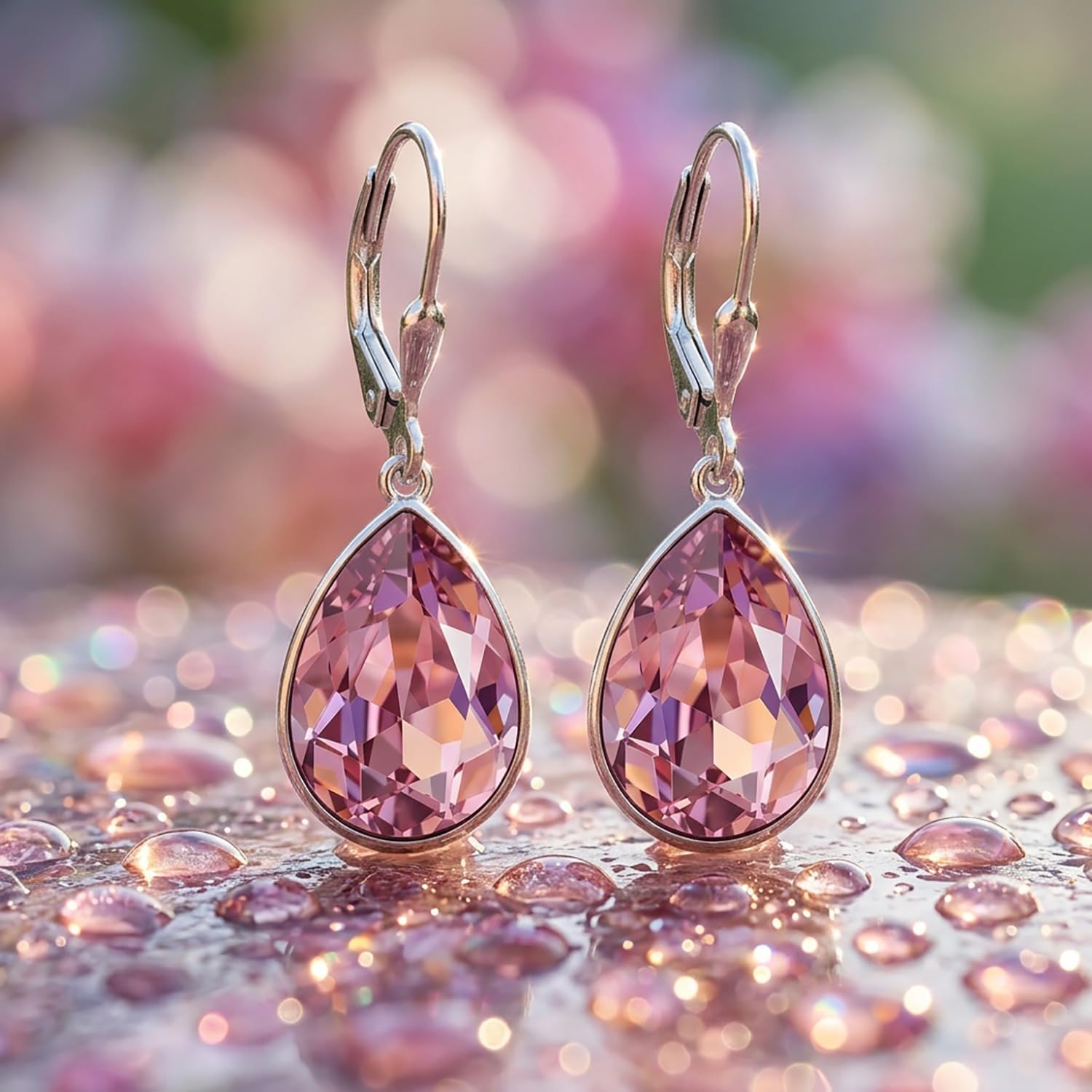 Thumbnail 6 de Ohrringe Marken Kristalle 925 Silber Tropfen kurze Ohrhänger Klappverschluss – Nobel Schmuck