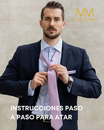 Thumbnail 3 de Massi Morino Set Corbata Lila de Cuadros con Pañuelo y Accesorios – 5 en 1 para Hombre
