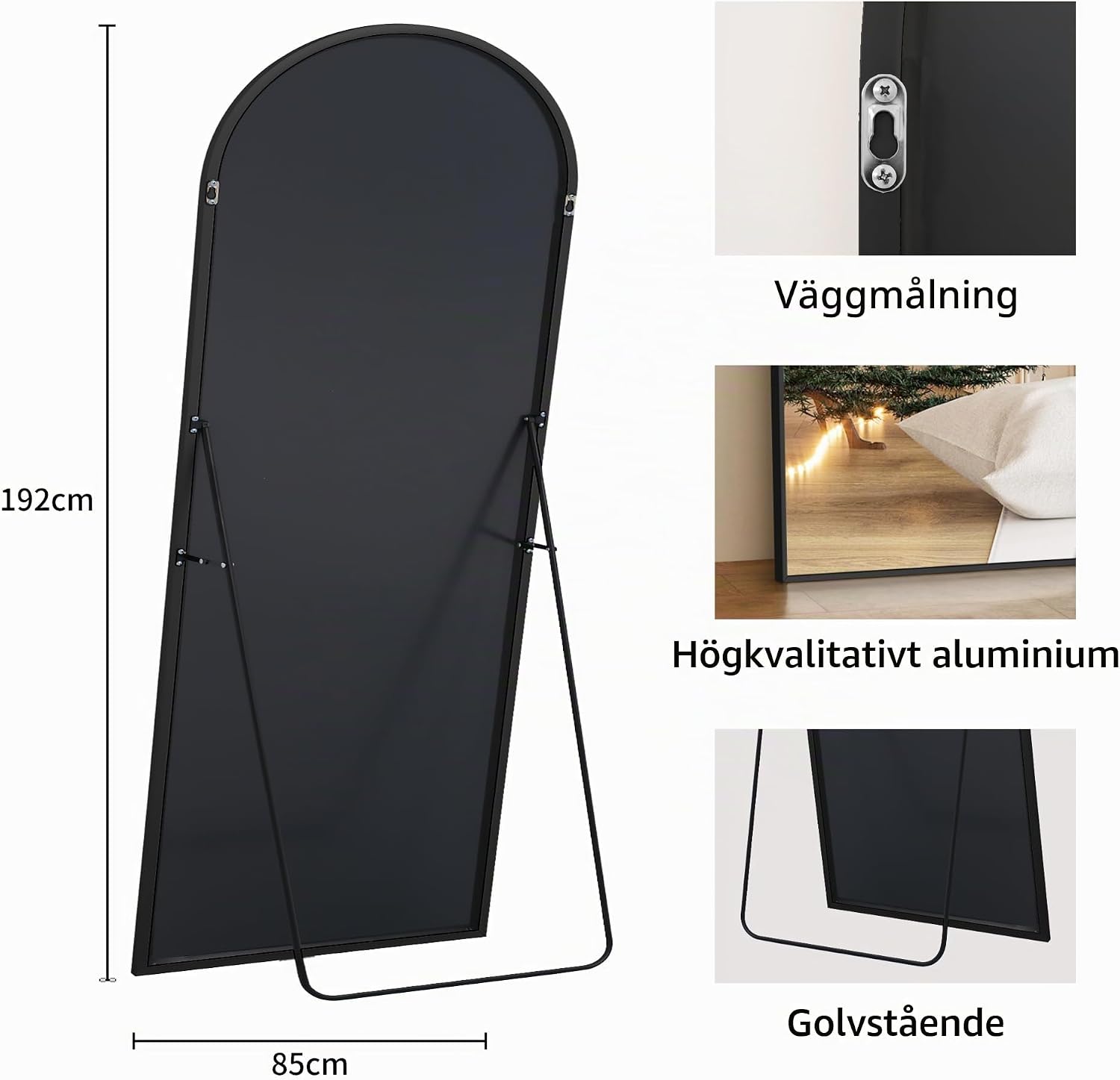Detalle 2 de COFENY välvd helkroppsspegel 85 × 192 cm med aluminiumram och stativ
