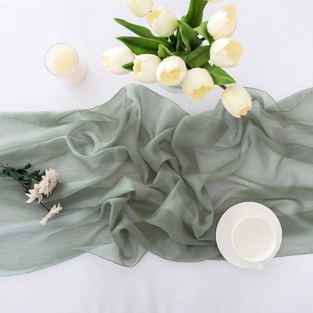 Thumbnail 6 de CHUQING Tischläufer Chiffon grün – 70 cm x 400 cm, Mintgrün/Salbeigrün