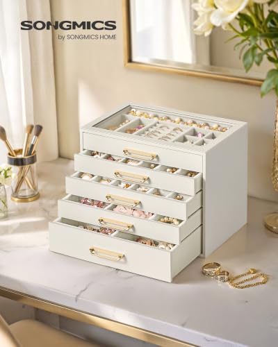 Detalle 2 de SONGMICS Joyero con 5 cajones y tapa de cristal – Organizador elegante para tocador
