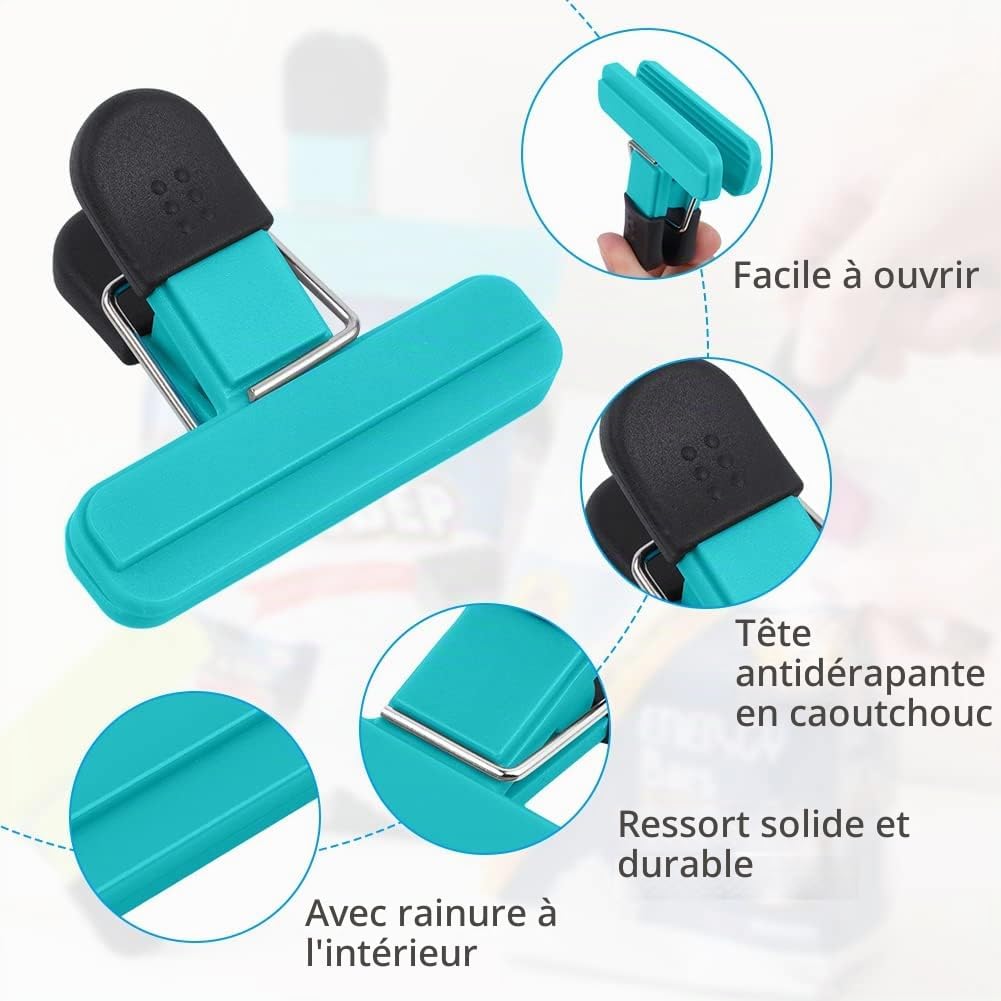 Detalle 2 de AUAUY M1-3408968 voedselzakklemmen, 12 stuks in 3 kleuren, 7,7 x 6,5 cm