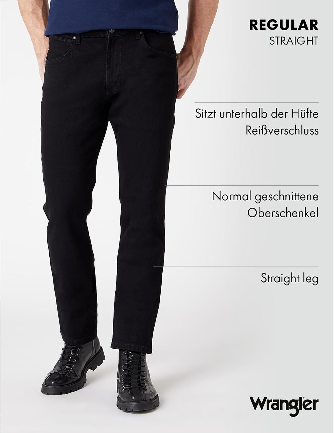 Detalle de Wrangler Herren Jeans Regular – Mid Waist, Regular Fit, Blau/Schwarz, Größe W30–W44, Länge 36