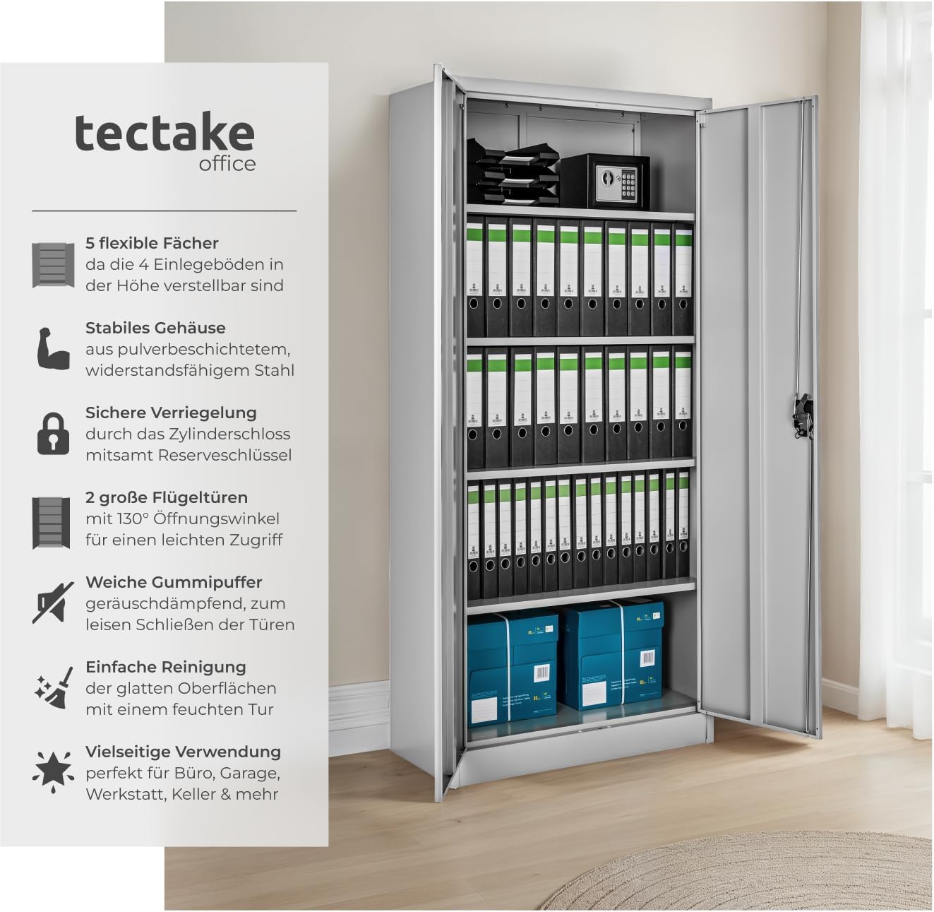 Thumbnail 3 de tectake Aktenschrank 180×80×40 cm — Büroschrank abschließbar 🗄