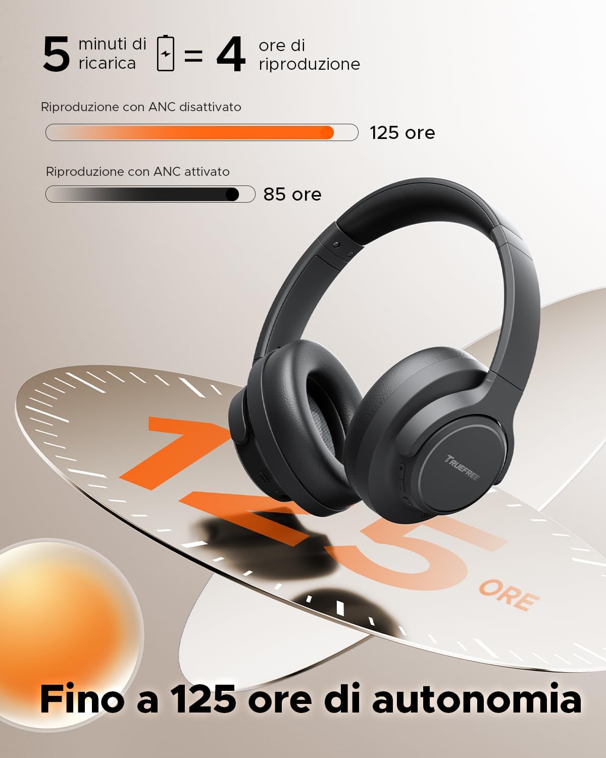 Detalle de truefree HF10: Cuffie wireless con ANC ibrida, audio spaziale e doppia connessione