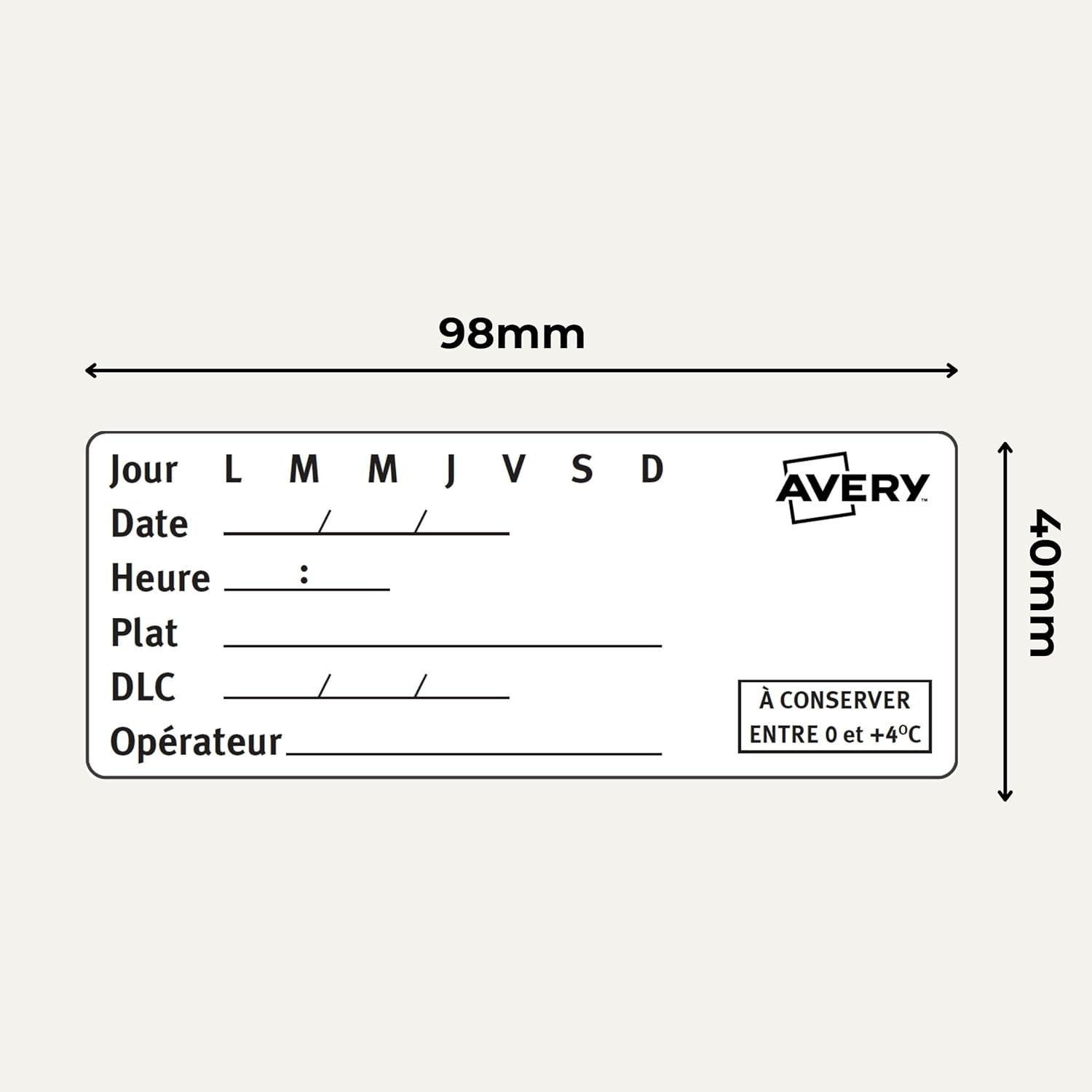 Thumbnail 2 de Avery – 300 Étiquettes Blanches Amovibles en Rouleau Pré-imprimées 98 x 40 mm pour DLC et Traçabilité Alimentaire