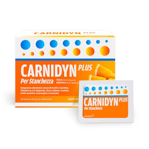 Detalle de Carnidyn Plus: integratore in bustine per energia e concentrazione, gusto arancia